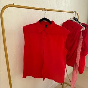 Vibrant Red Sleeveless Blouse
